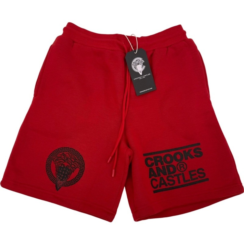 CROOKS & CASTLES NEW Medium Sweat Shorts Red Medusa Graphic Streetwear Logo Y2K